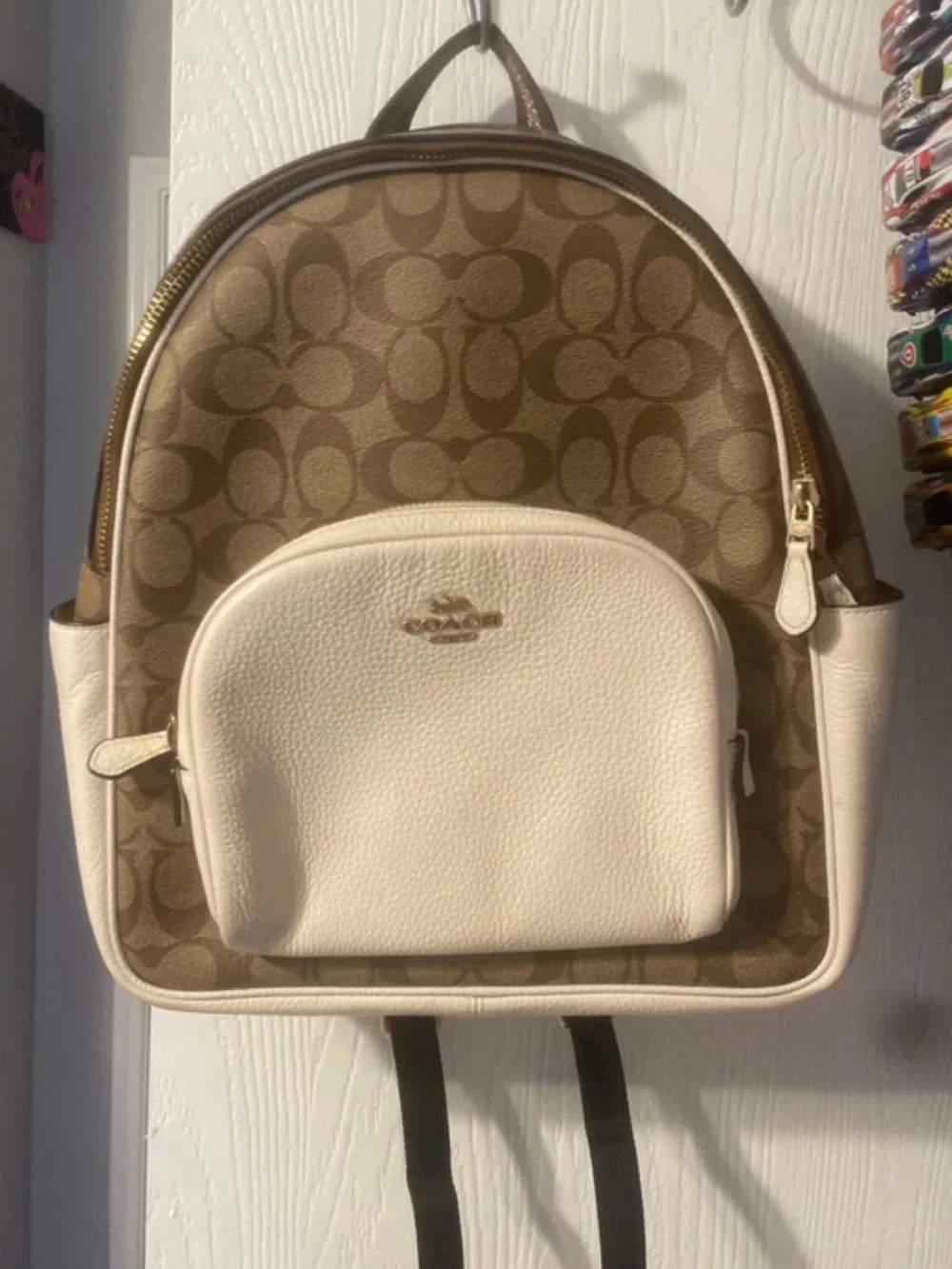 Coach Mini Backpack in Brown Signature Canvas with Cream Leather Trim